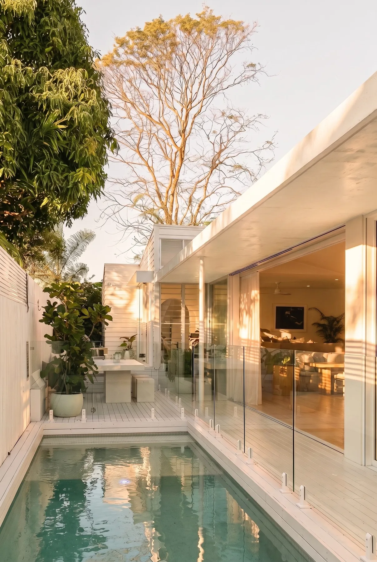 A pool seen through a wall of glass